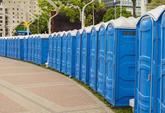 indoor/outdoor portable restrooms with easy-to-maintain facilities for large crowds in Adair Village